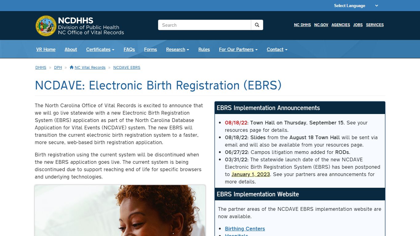NCDHHS: DPH: NC Vital Records: NCDAVE / EBRS